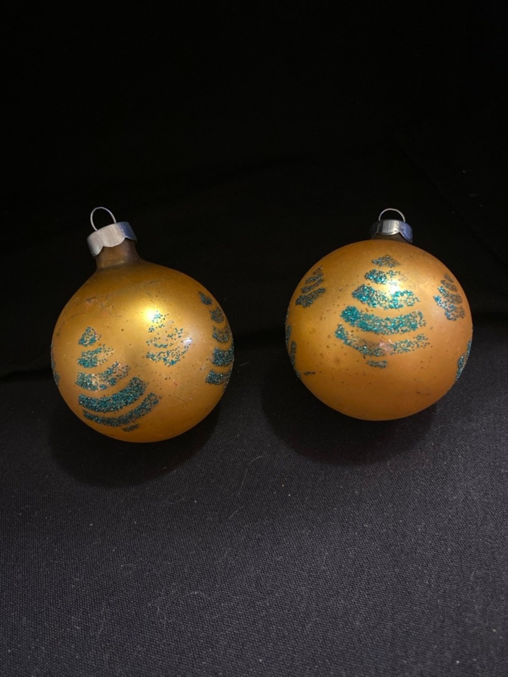 2 Vintage Mercury Glass Gold Made in USA Christmas